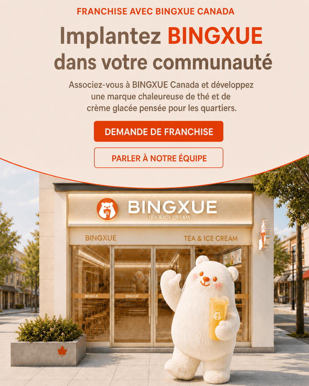 Implantez BINGXUE dans votre communauté avec BOBO devant une boutique BINGXUE Canada