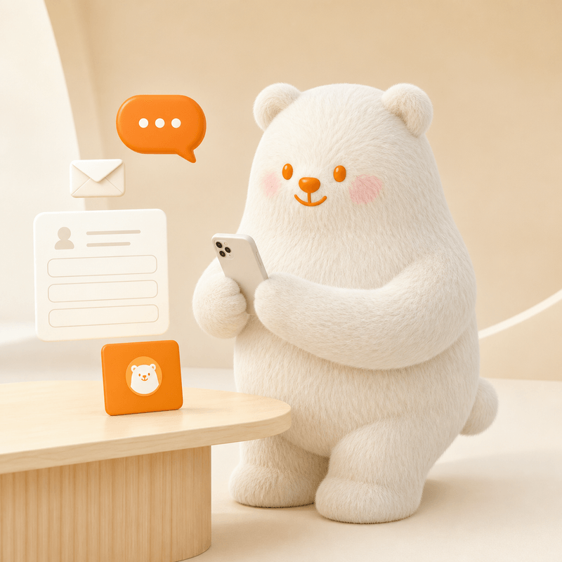 Bobo Bear reviewing a new franchise inquiry on a phone