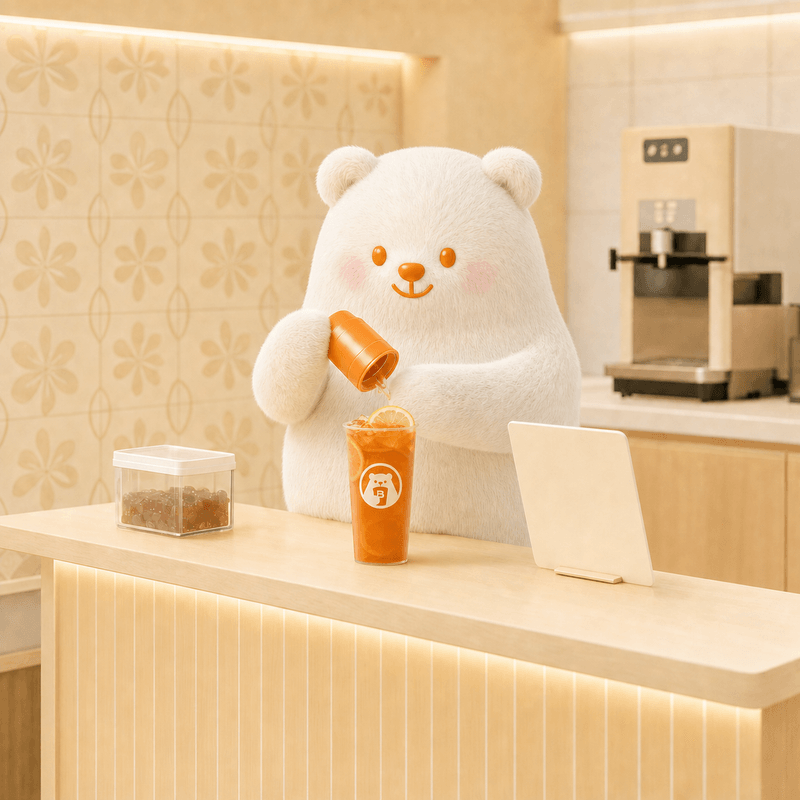 Bobo Bear training to prepare BINGXUE fresh lemon black tea