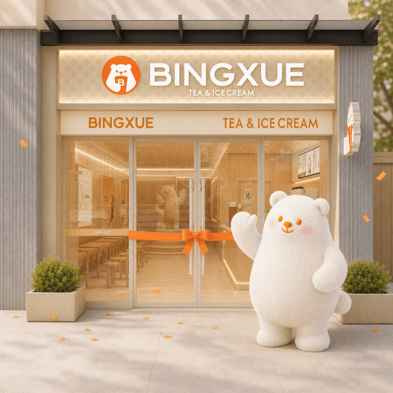Bobo Bear welcoming guests to a newly opened BINGXUE store