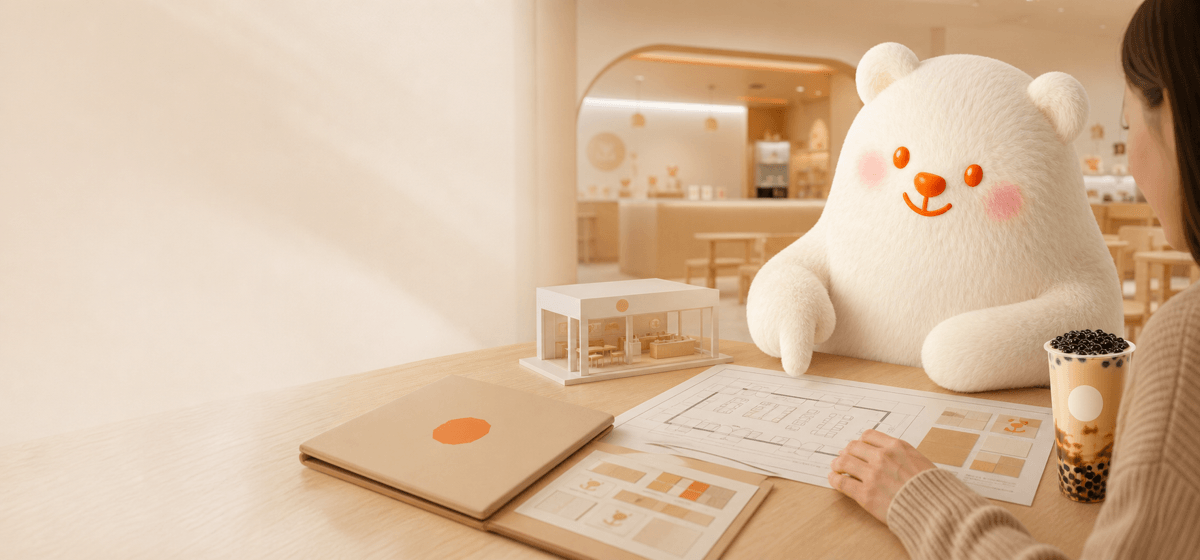 BOBO Bear guiding a future BINGXUE Canada franchise partner through store planning