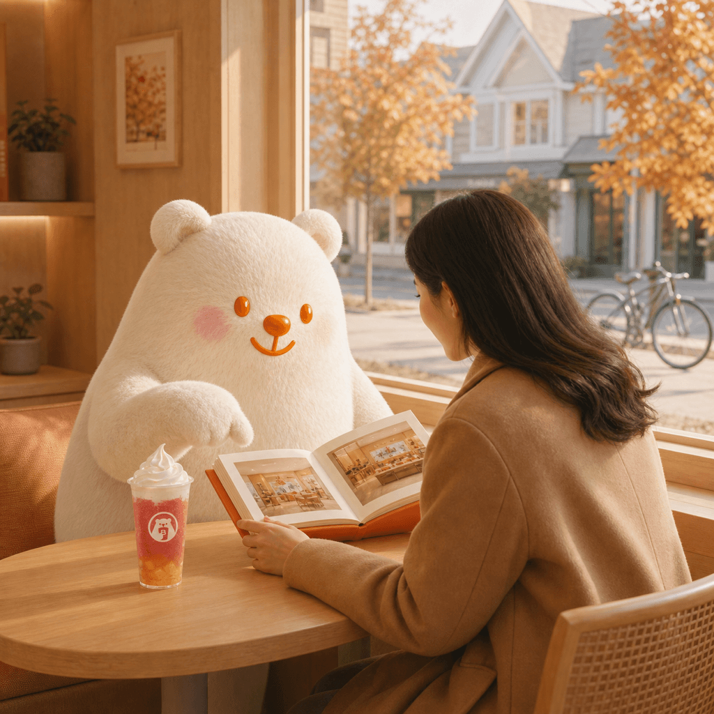 Friends sharing BINGXUE drinks outside a Canadian store
